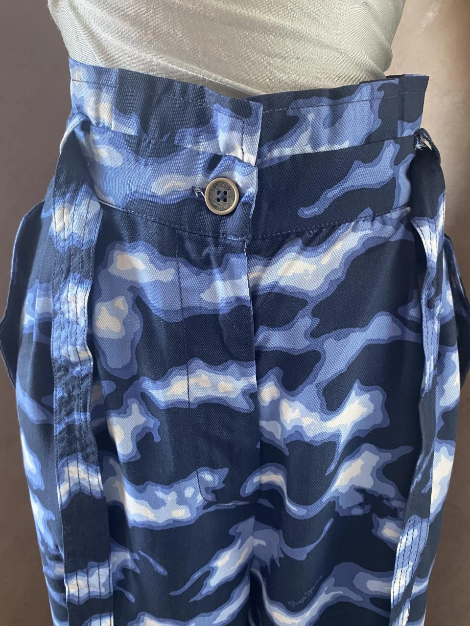 High-waisted Pépé Jeans T38 blue camouflage trousers – 100% fluid Tencel – photo 11
